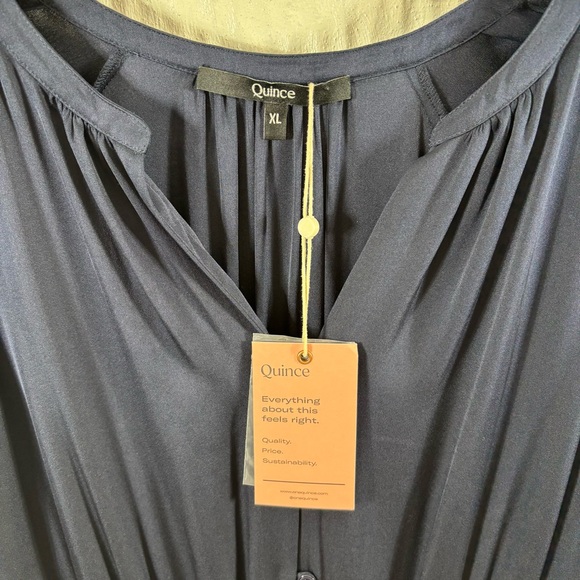 Quince Washable Stretch Silk Tiered Mini Dress Navy Blue sz XL Long Sleeve NWT - Picture 4 of 5